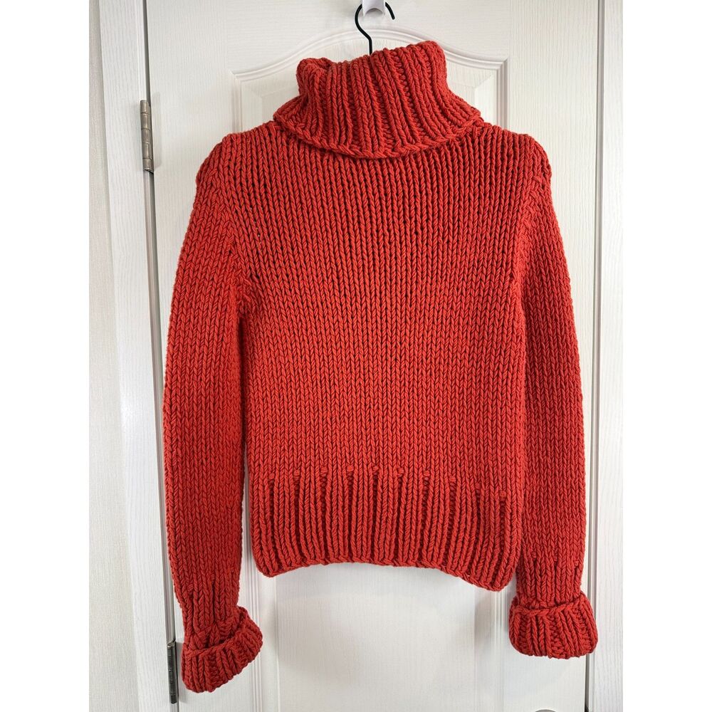 The Limited Handknit Orange Chunky Knit Turtleneck Sweater Size M Medium